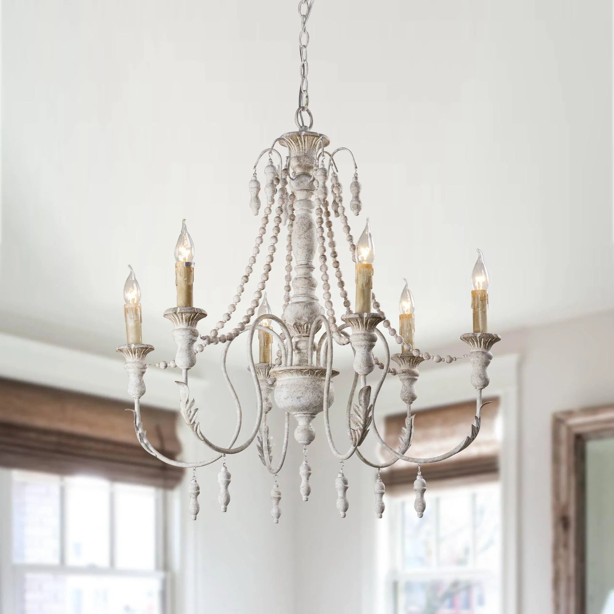 Billiter Wood White 6 Light Chandelier - IPLUS Lighting
