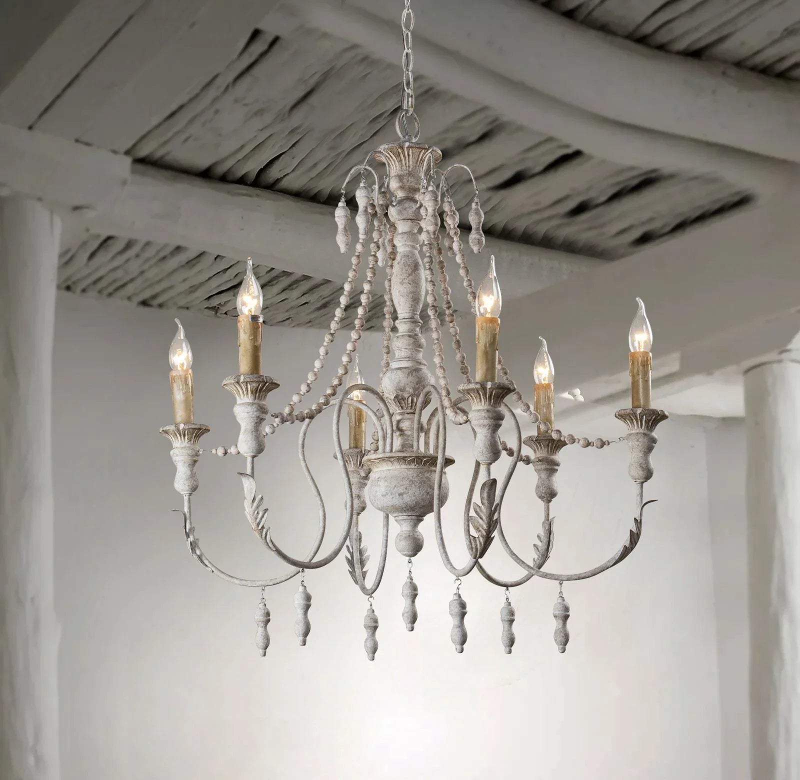 Billiter Wood White 6 Light Chandelier - IPLUS Lighting