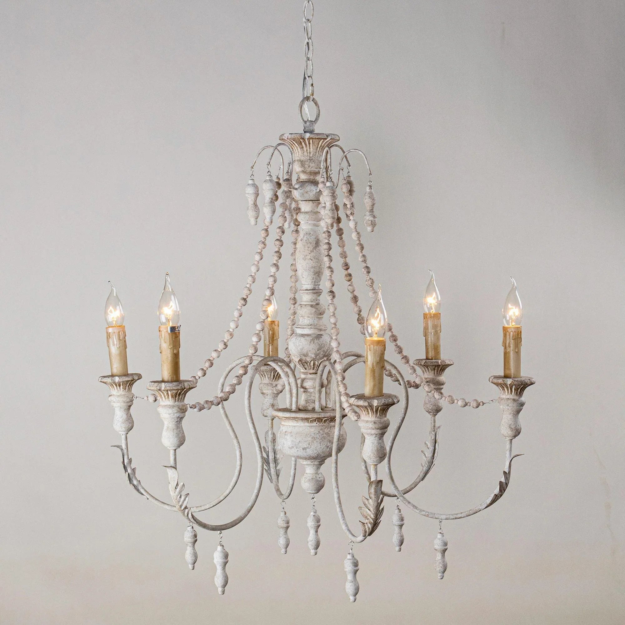 Billiter Wood White 6 Light Chandelier - IPLUS Lighting