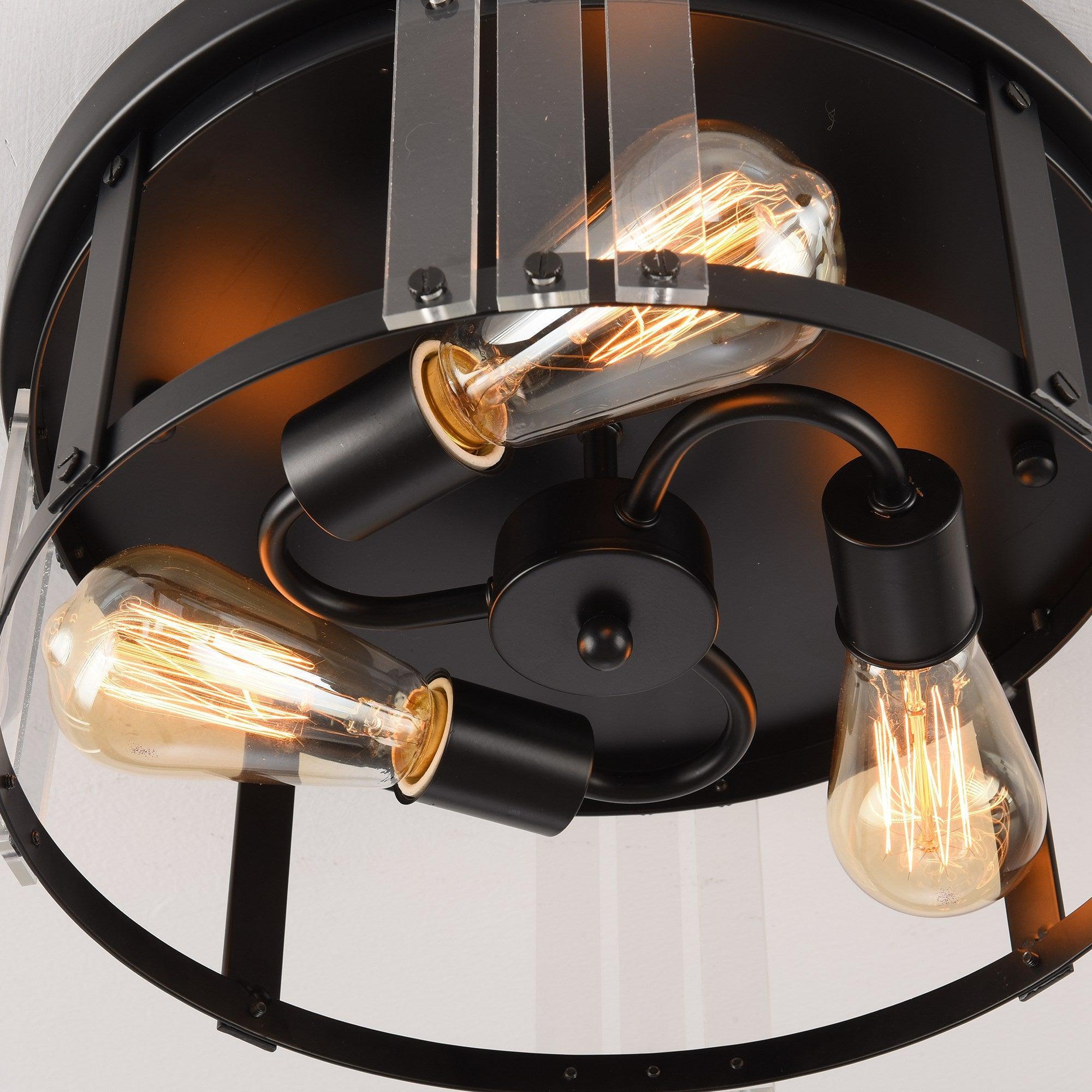 Black 3-Light Farmhouse Flush Mount Ceiling Light - ParrotUncle