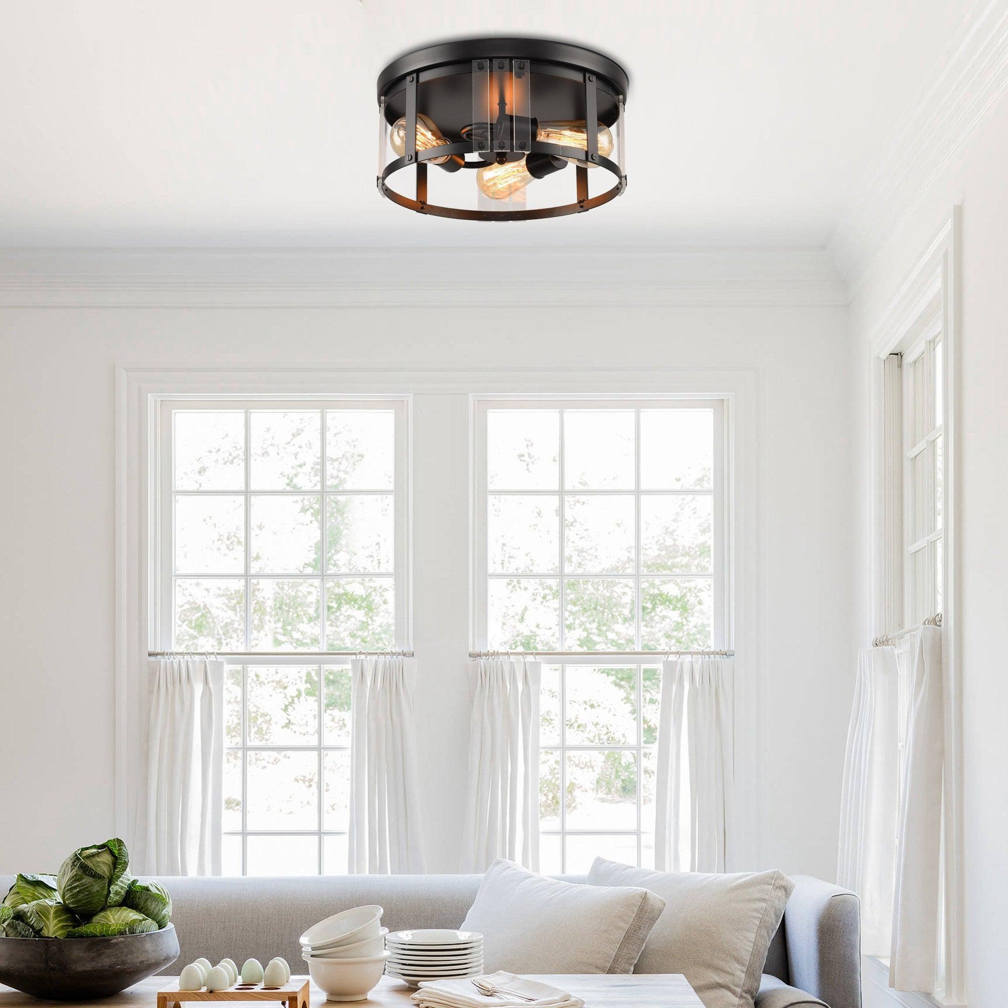 Black 3-Light Farmhouse Flush Mount Ceiling Light - ParrotUncle