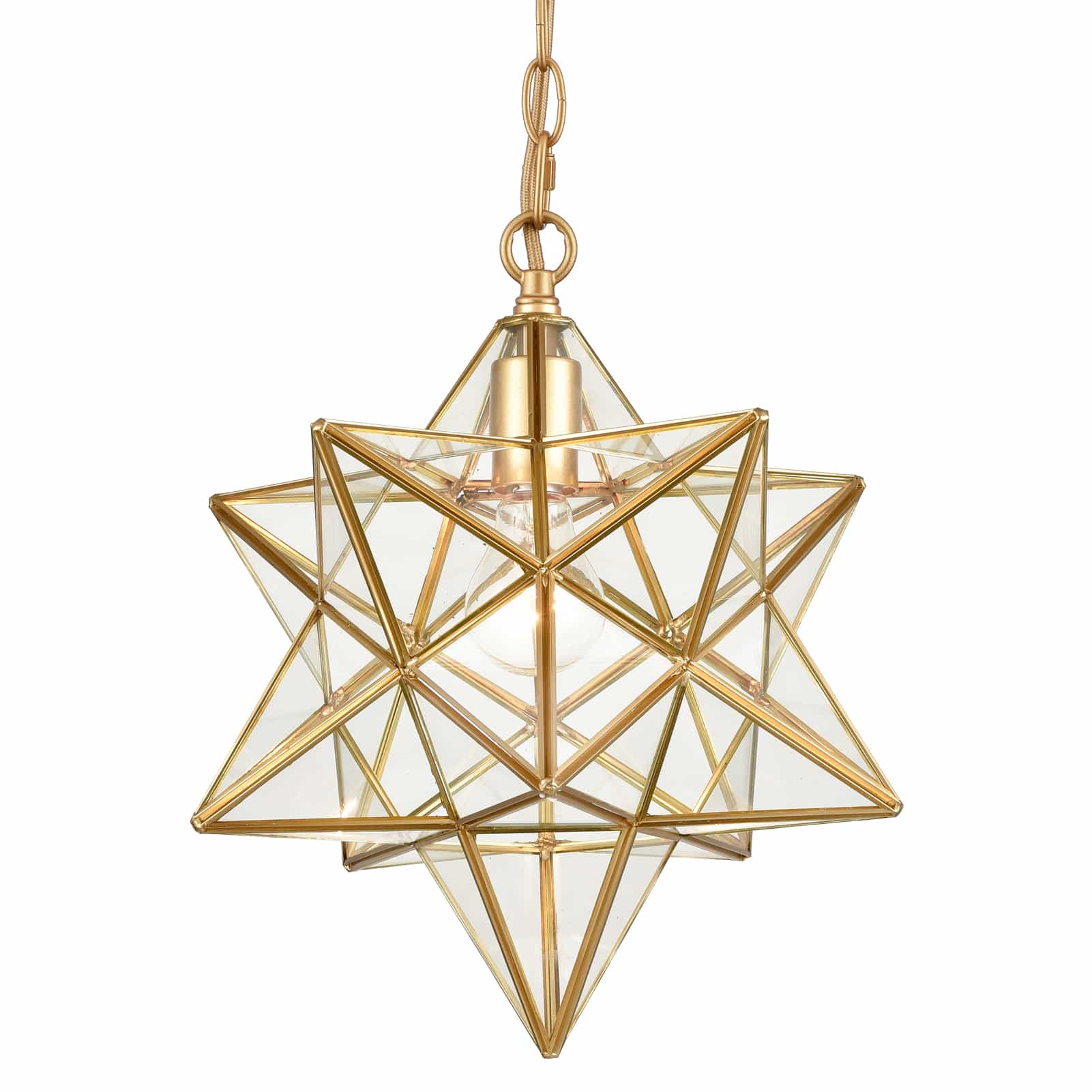11-In Brass Moravian Star Pendant Light – Seeded Glass Shade