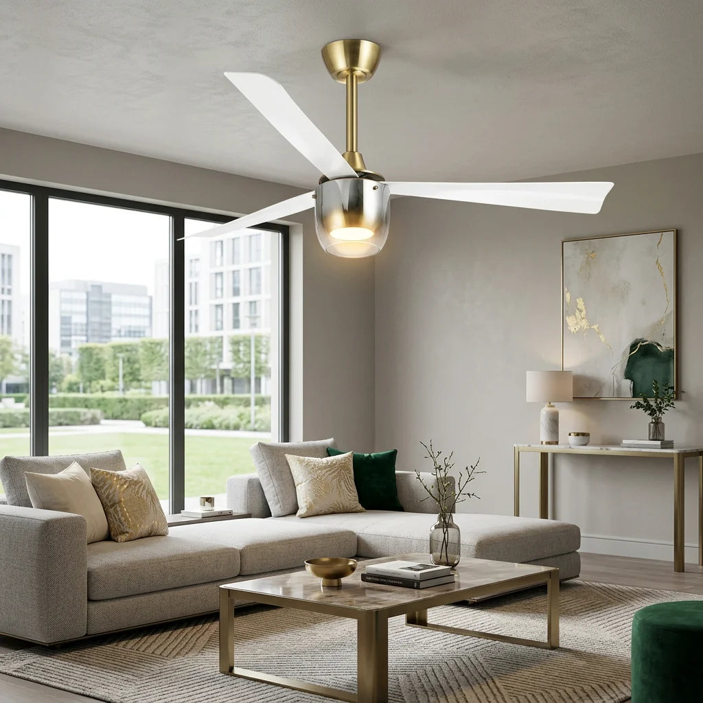 52" Noxis Cylindrical Glass Antique Copper Ceiling Fan