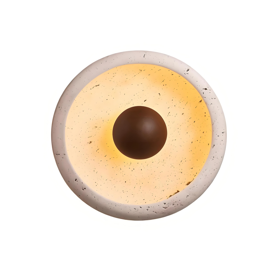 Yalka Modern Organic Round Travertine Wood Wall Lamp 7.9 Inch
