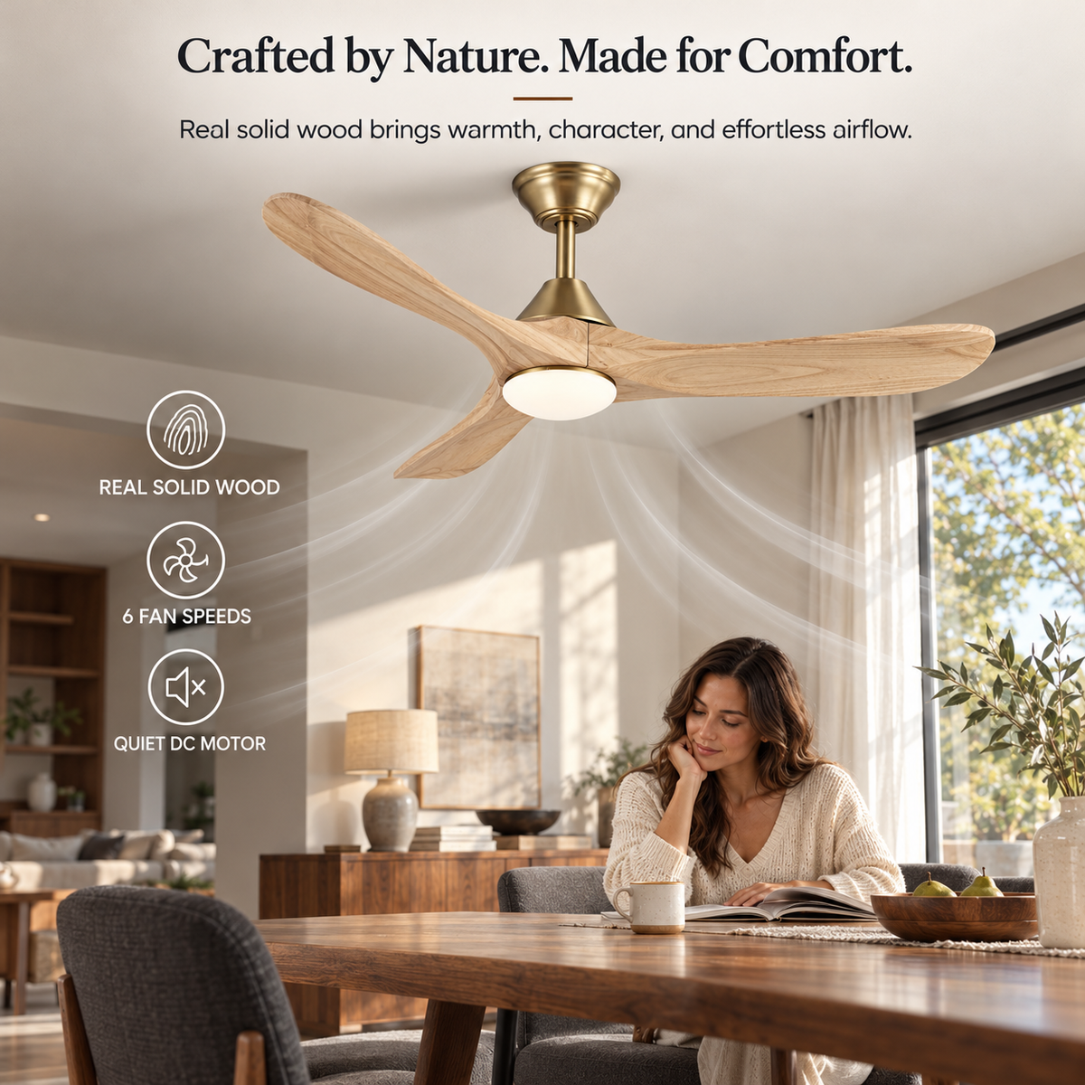 48" Avelor Modern LED Ceiling Fan with Solid Wood Blades