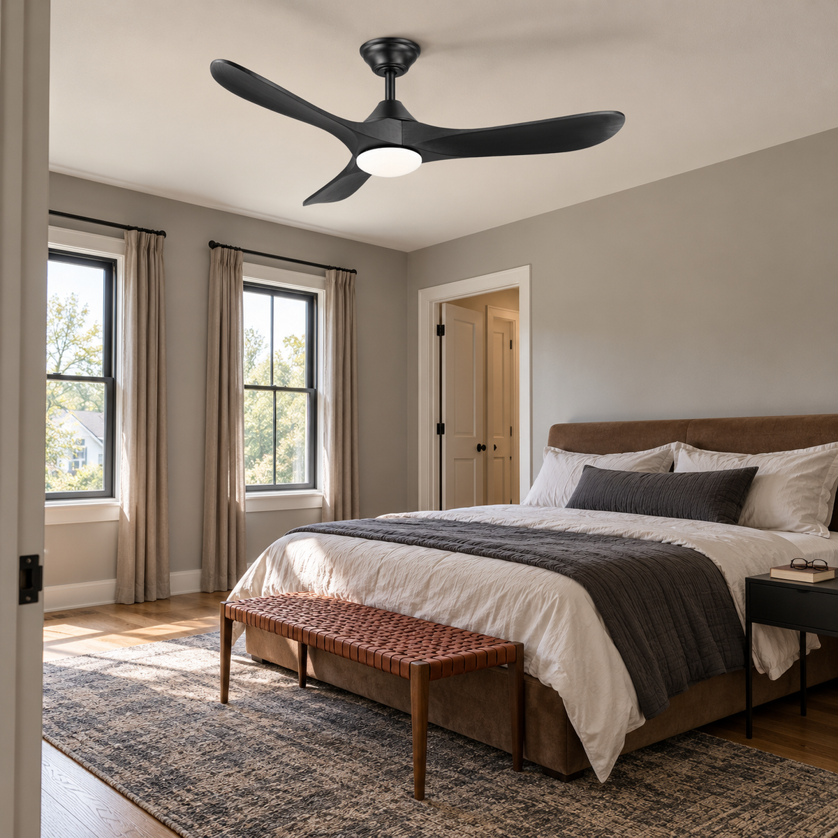 48" Avelor Modern LED Ceiling Fan with Solid Wood Blades