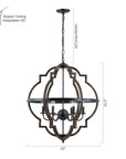 Cambon 6 Light Distressed Black Brushed Wood Lantern Geometric Chandelier - IPLUS Lighting