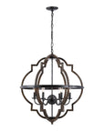 Cambon 6 Light Distressed Black Brushed Wood Lantern Geometric Chandelier - IPLUS Lighting