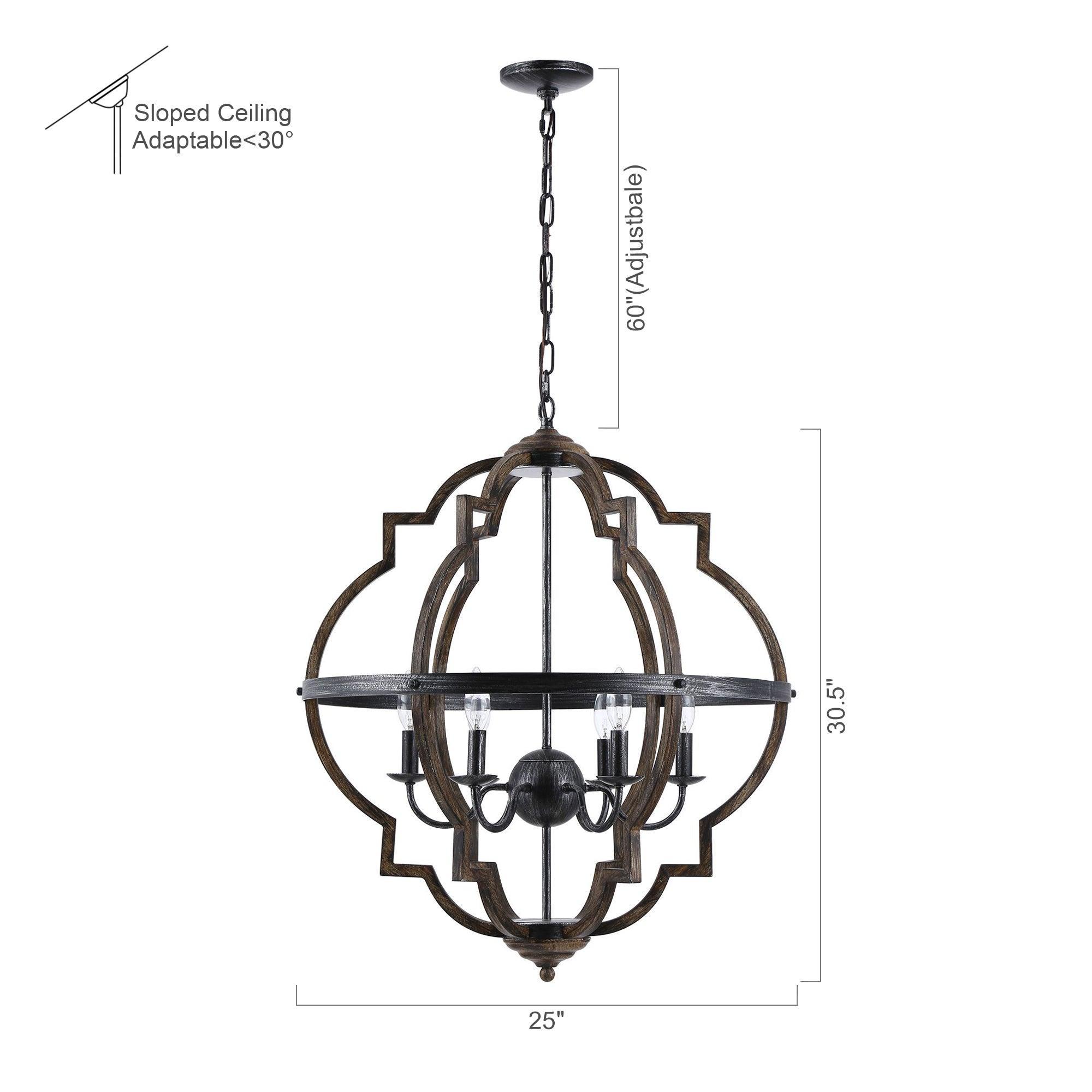 Cambon 6-Light Distressed Black and Brushed Wood Lantern Geometric Chandelier - ParrotUncle