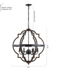 Cambon 6-Light Distressed Black and Brushed Wood Lantern Geometric Chandelier - ParrotUncle