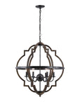 Cambon 6-Light Distressed Black and Brushed Wood Lantern Geometric Chandelier - ParrotUncle