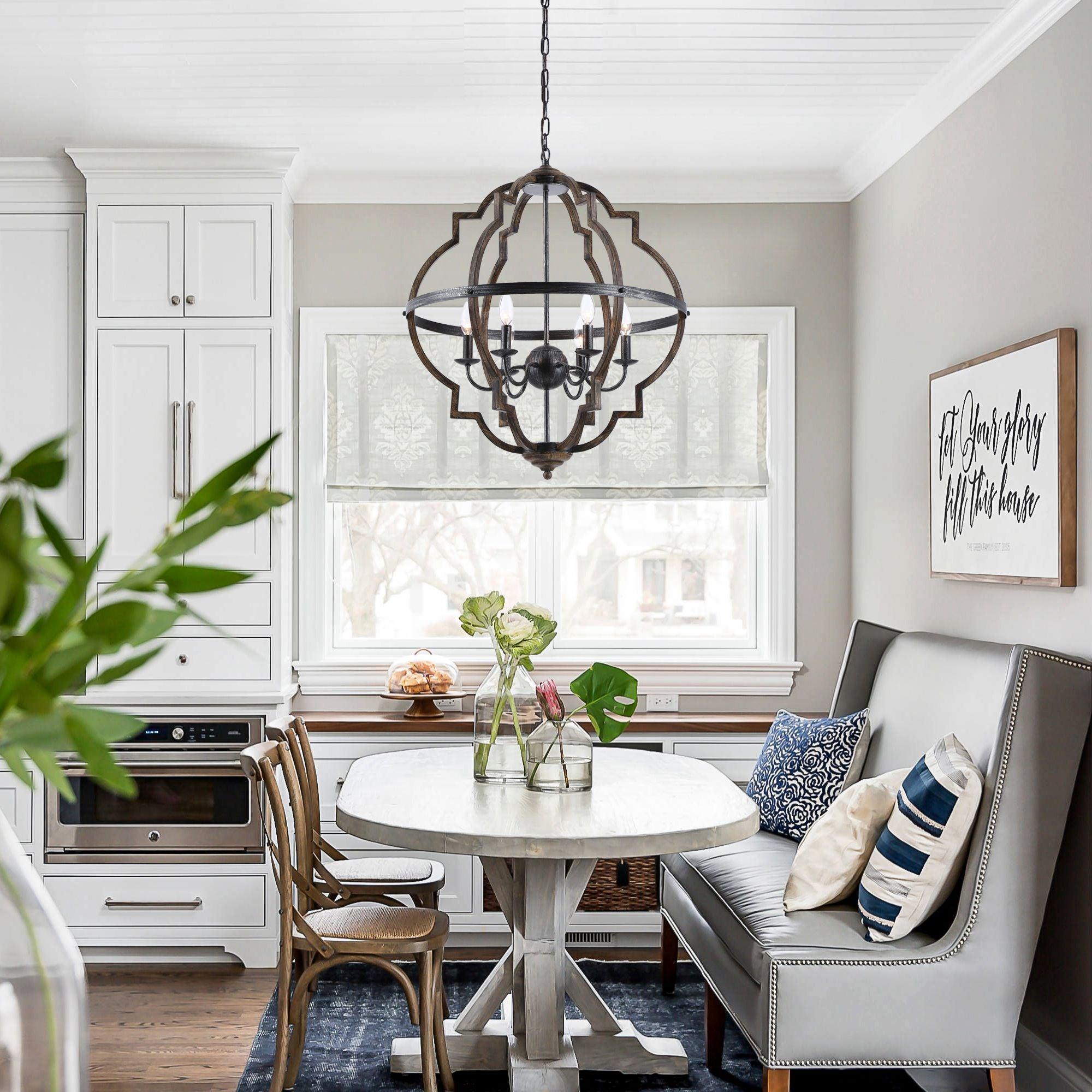 Cambon 6-Light Distressed Black and Brushed Wood Lantern Geometric Chandelier - ParrotUncle