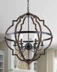 Cambon 6-Light Distressed Black and Brushed Wood Lantern Geometric Chandelier - ParrotUncle