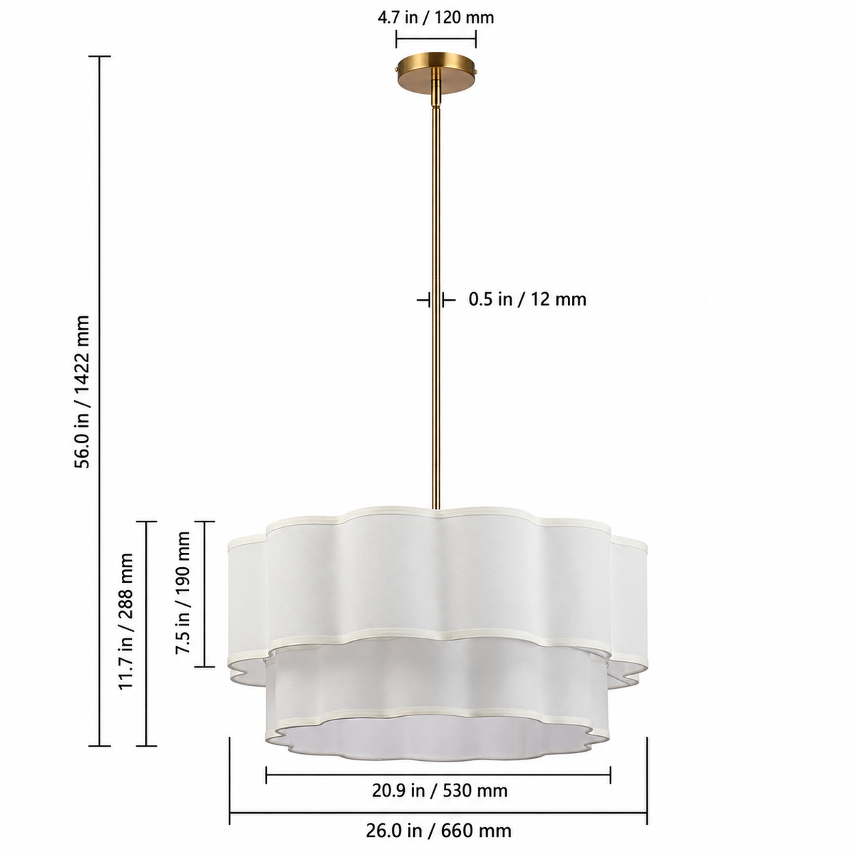 Maren 6-Light Adjustable-Angle Brushed Brass Chandelier with Tiered Linen Shades