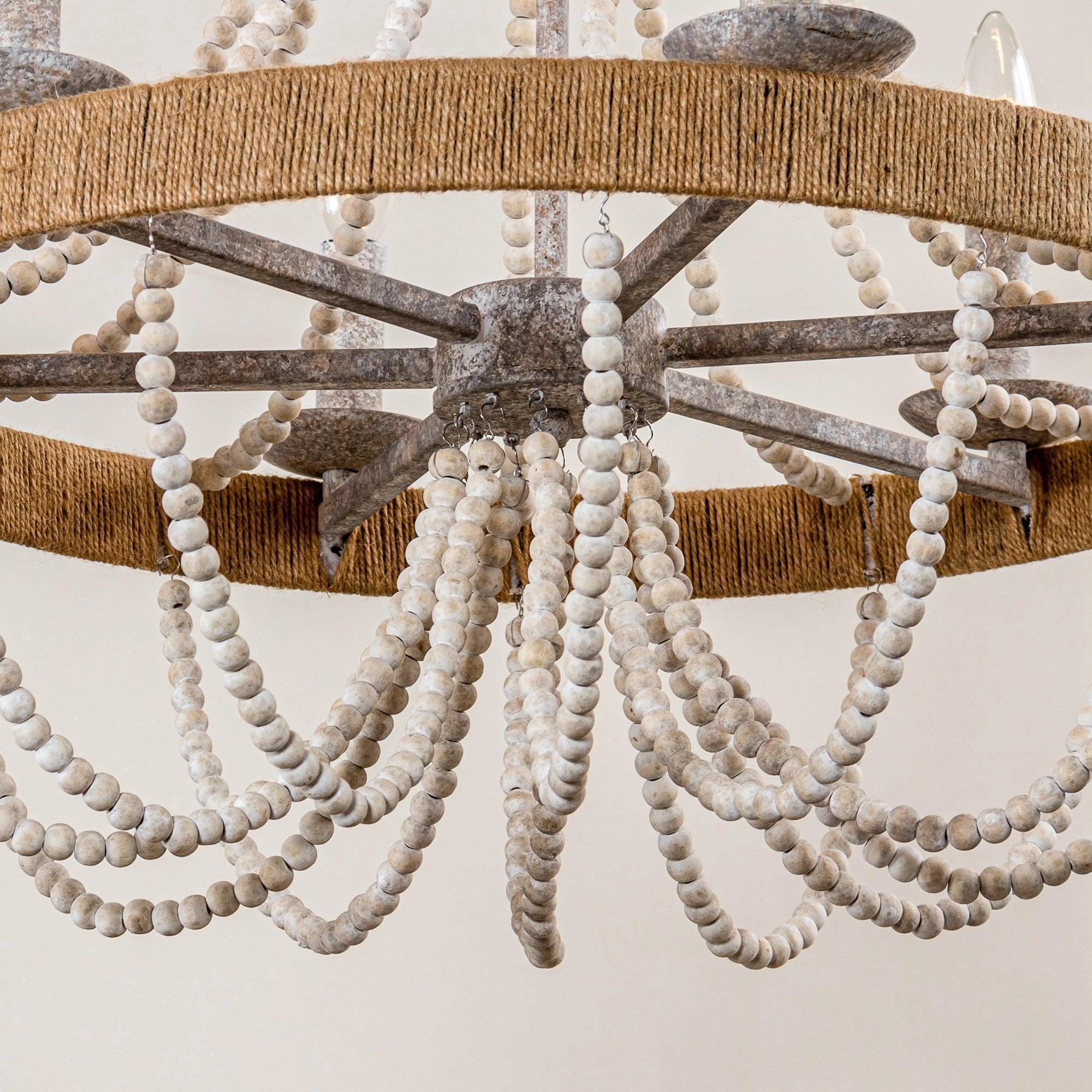 6 Light Chokio Wood Bead Chandelier - IPLUS Lighting