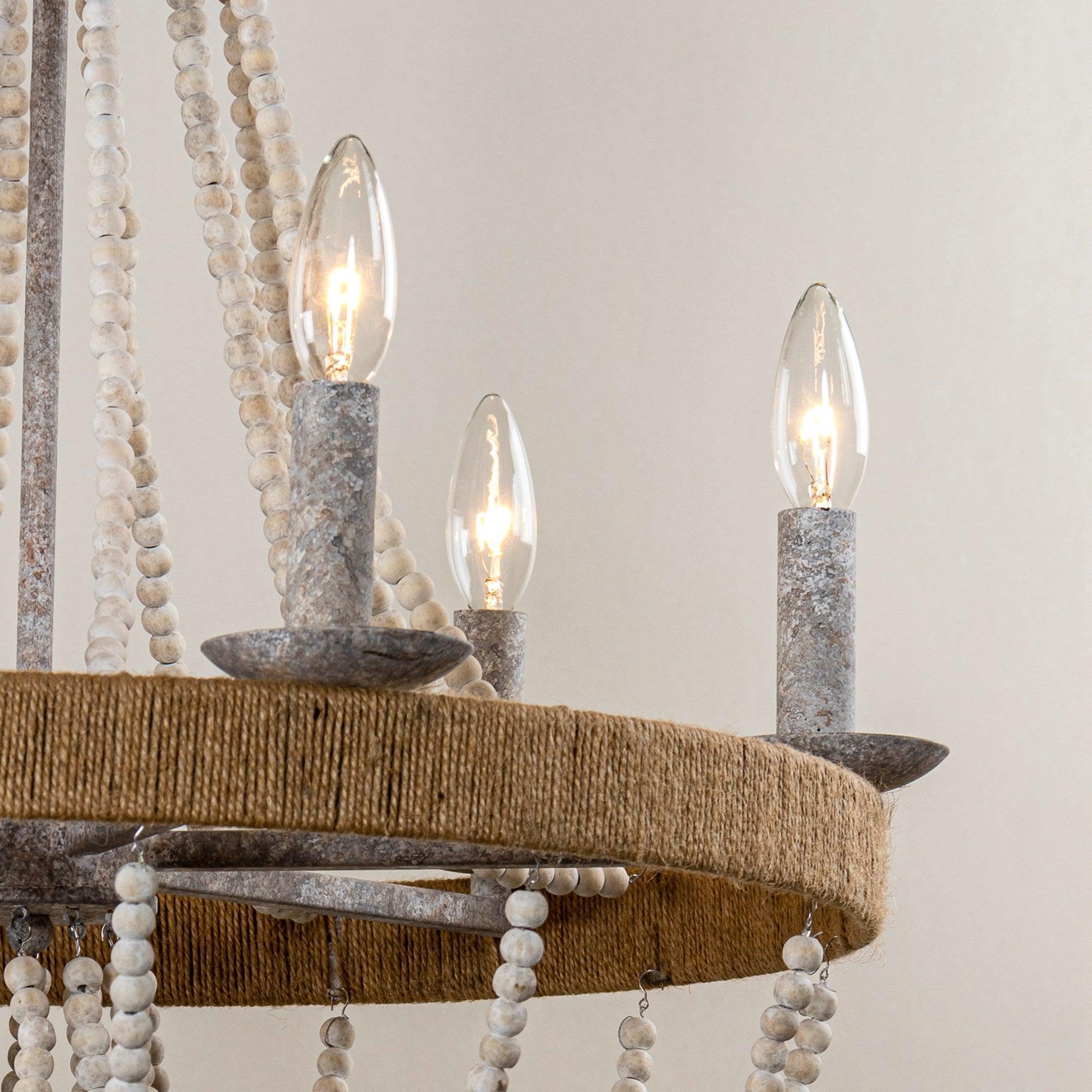 6 Light Chokio Wood Bead Chandelier - IPLUS Lighting