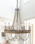 6 Light Chokio Wood Bead Chandelier - IPLUS Lighting