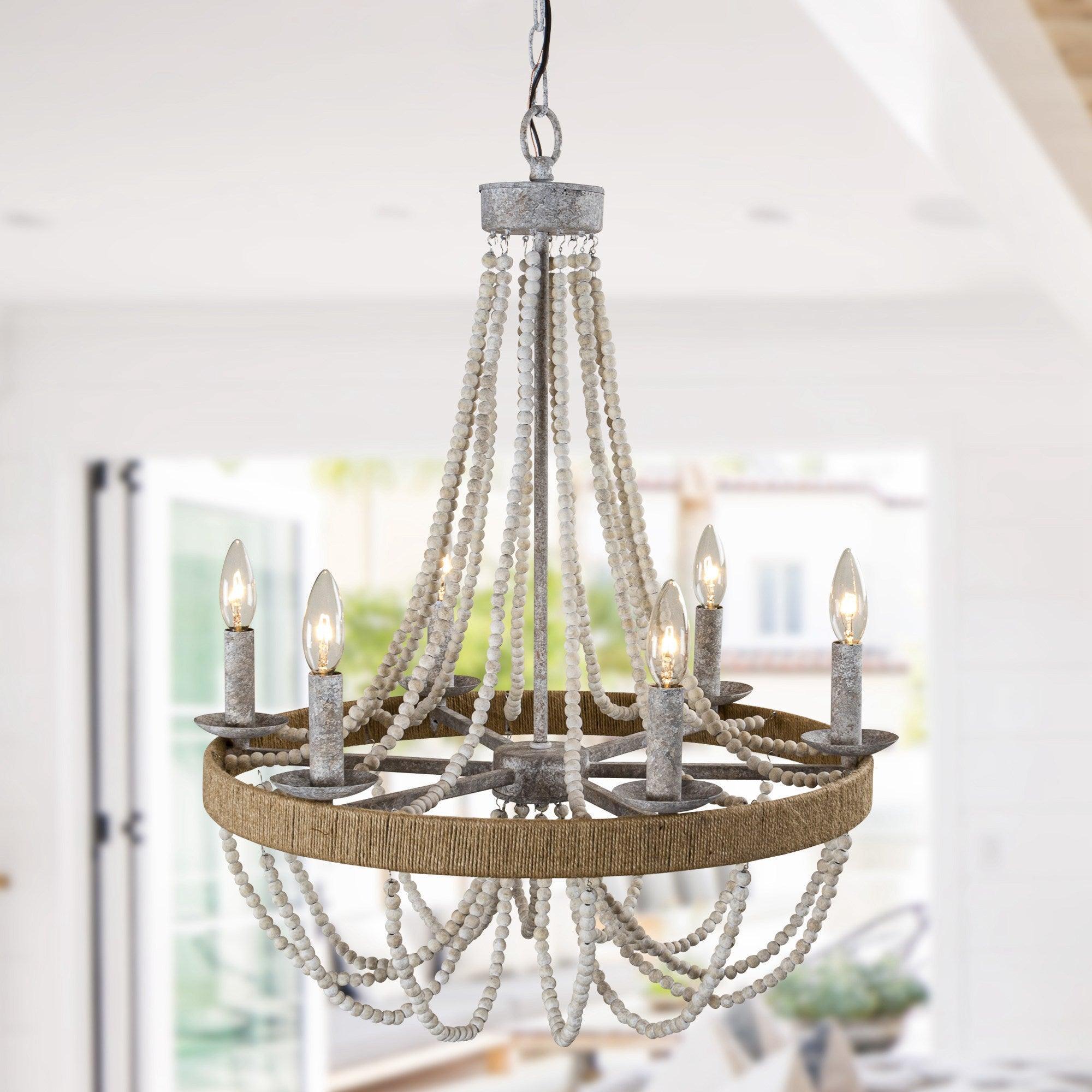 Chokio 6-Light Wood Bead Chandelier - ParrotUncle