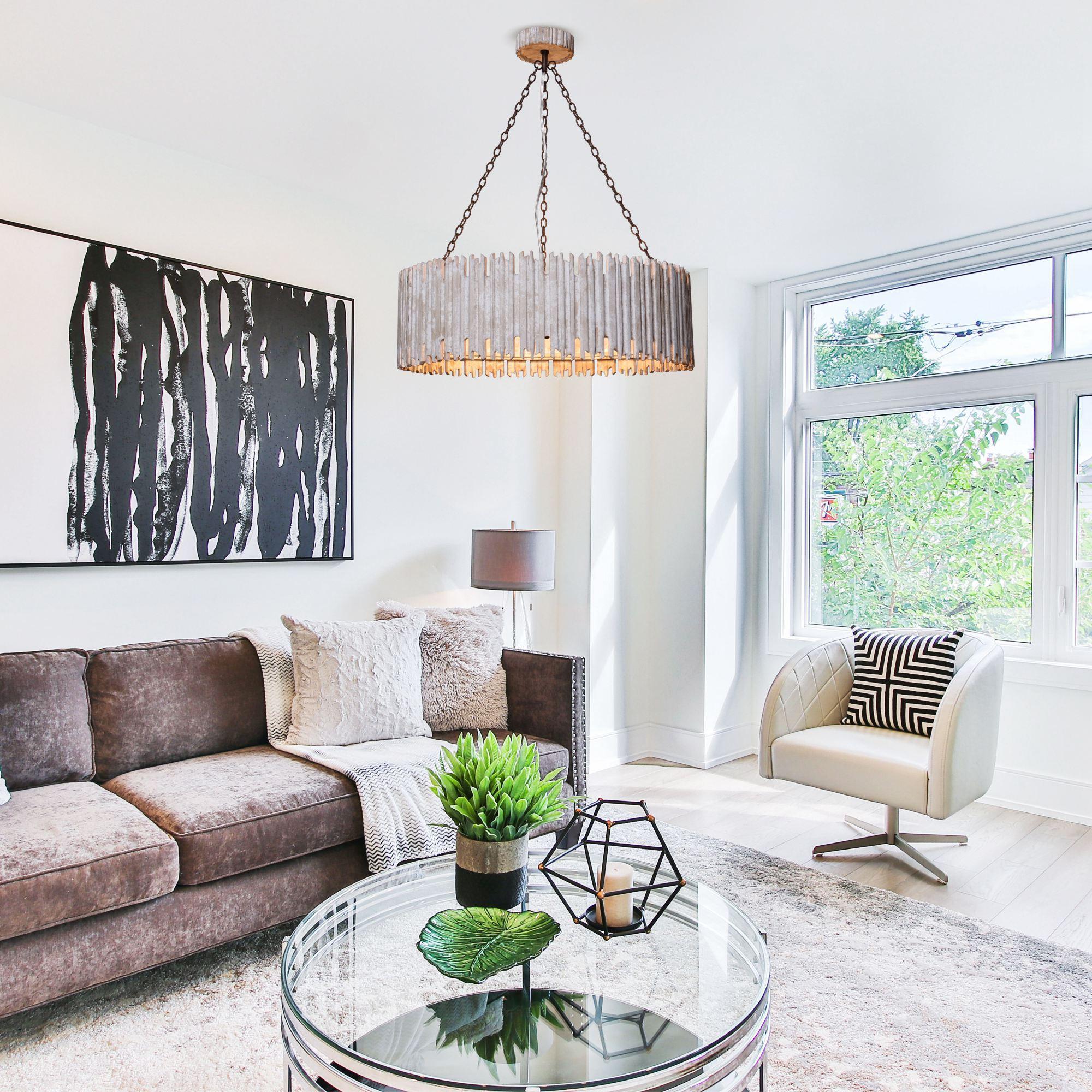 Chouinard 3-Light Natural Wooden Drum Chandelier - ParrotUncle