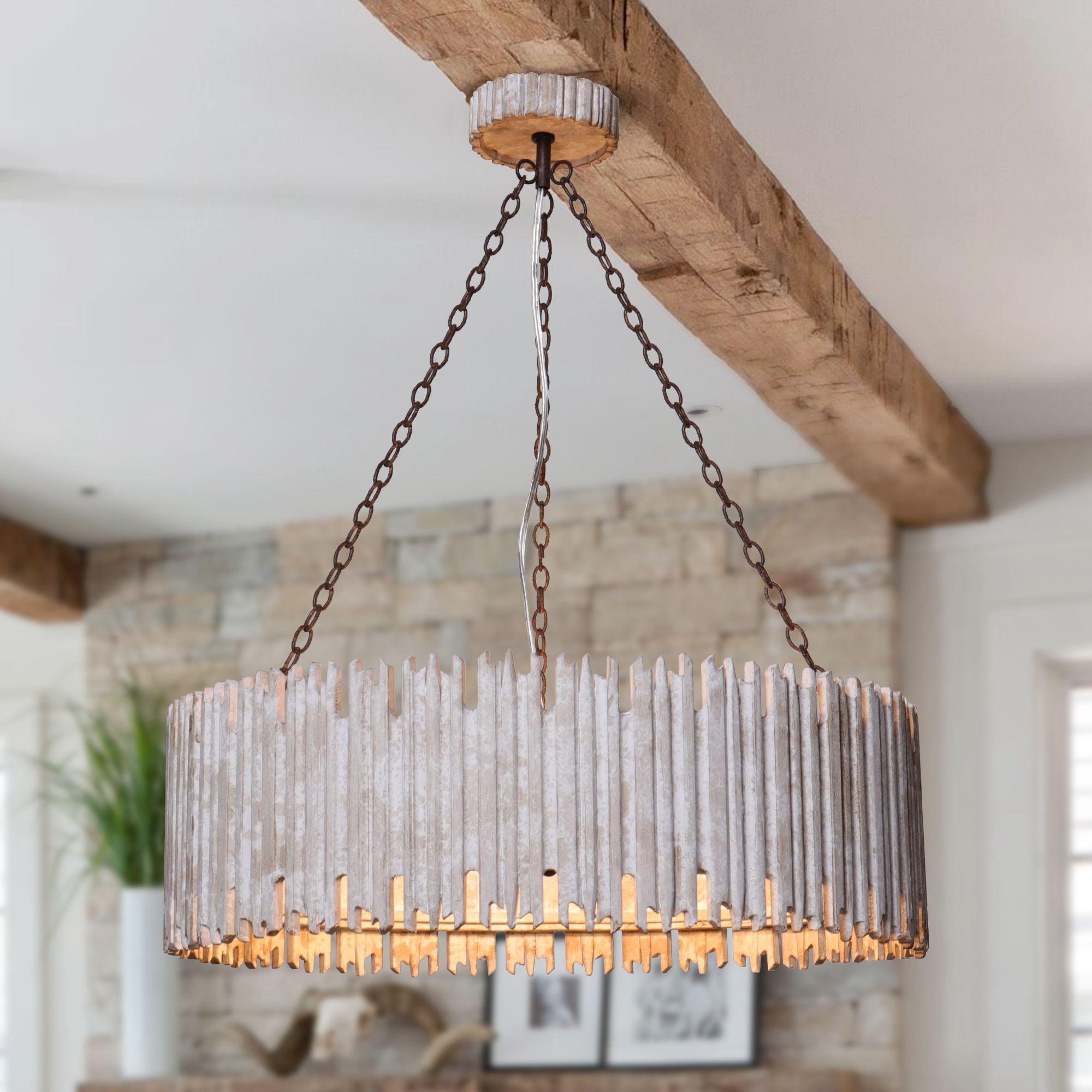 Chouinard 3-Light Natural Wooden Drum Chandelier - ParrotUncle