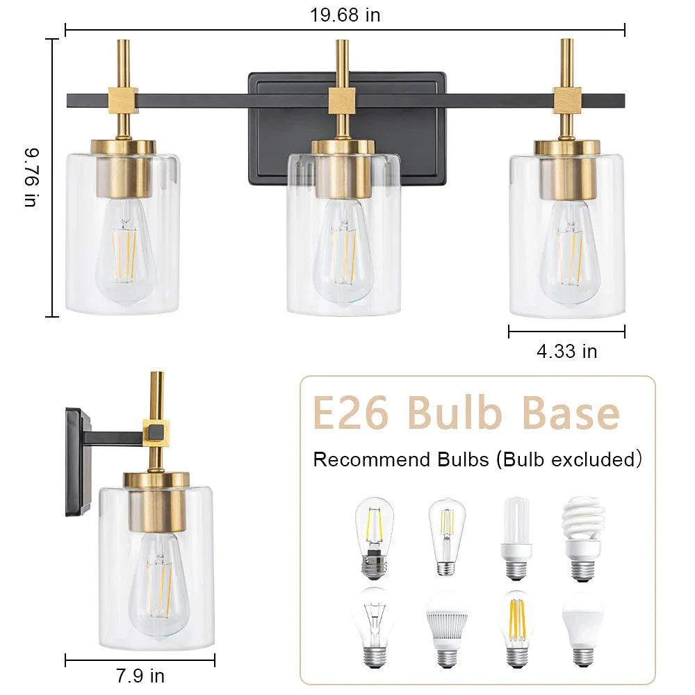 Clear Glass Jasper Modern 3-Light Bathroom Vanity Light