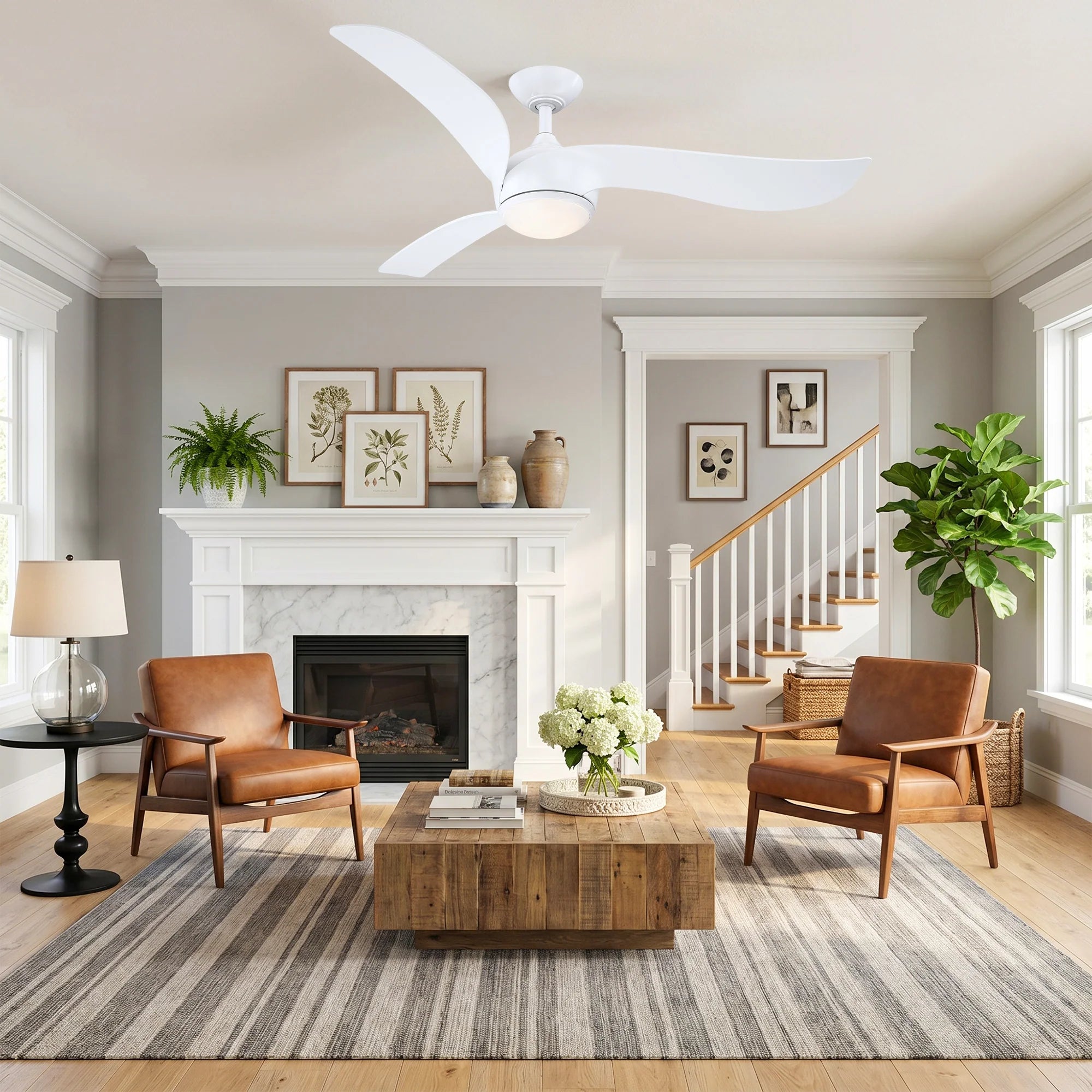 52" Phil White Downrod Mount Ceiling Fan with LED Light