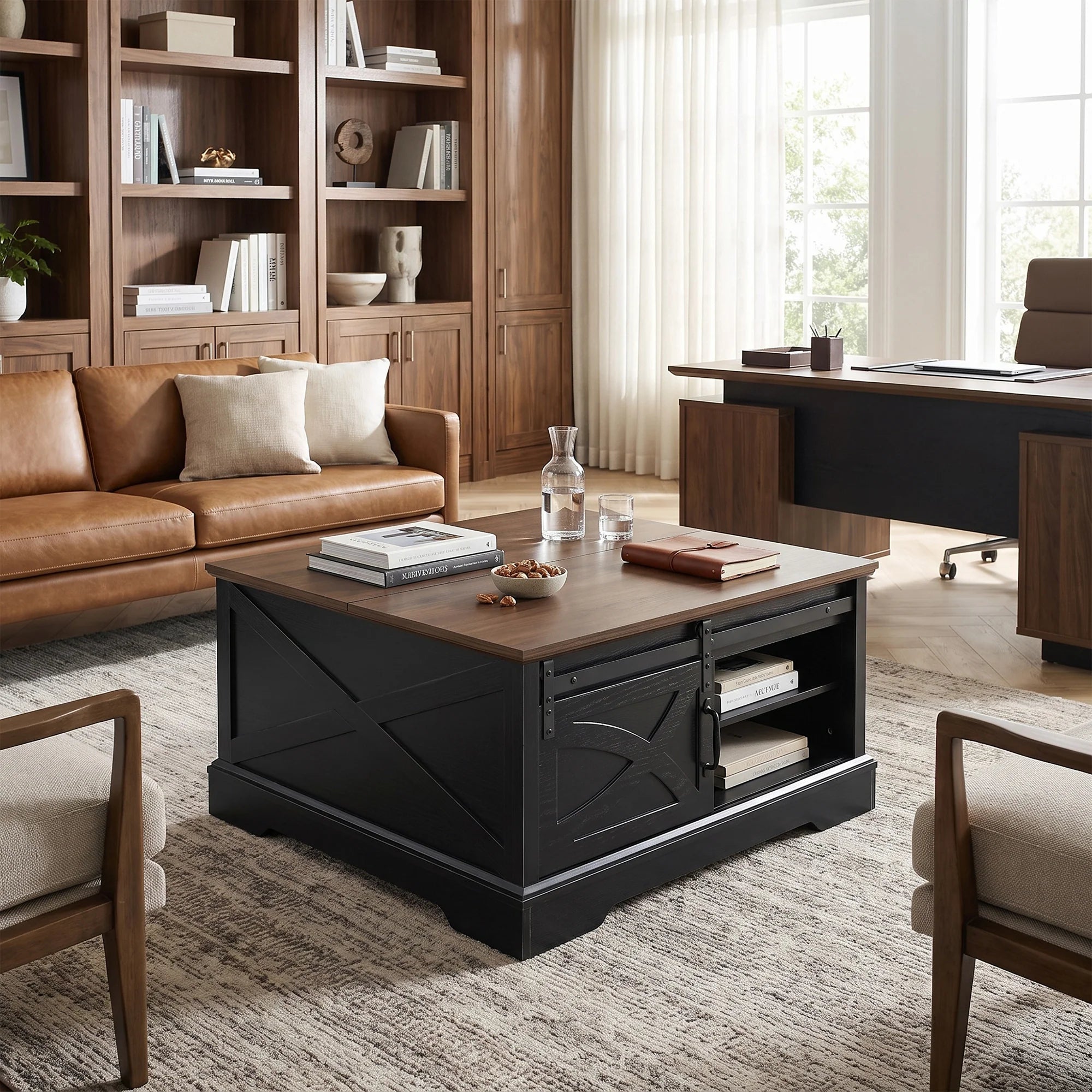 31" Modern Lift Top Coffee Table with Storage Cabinet
