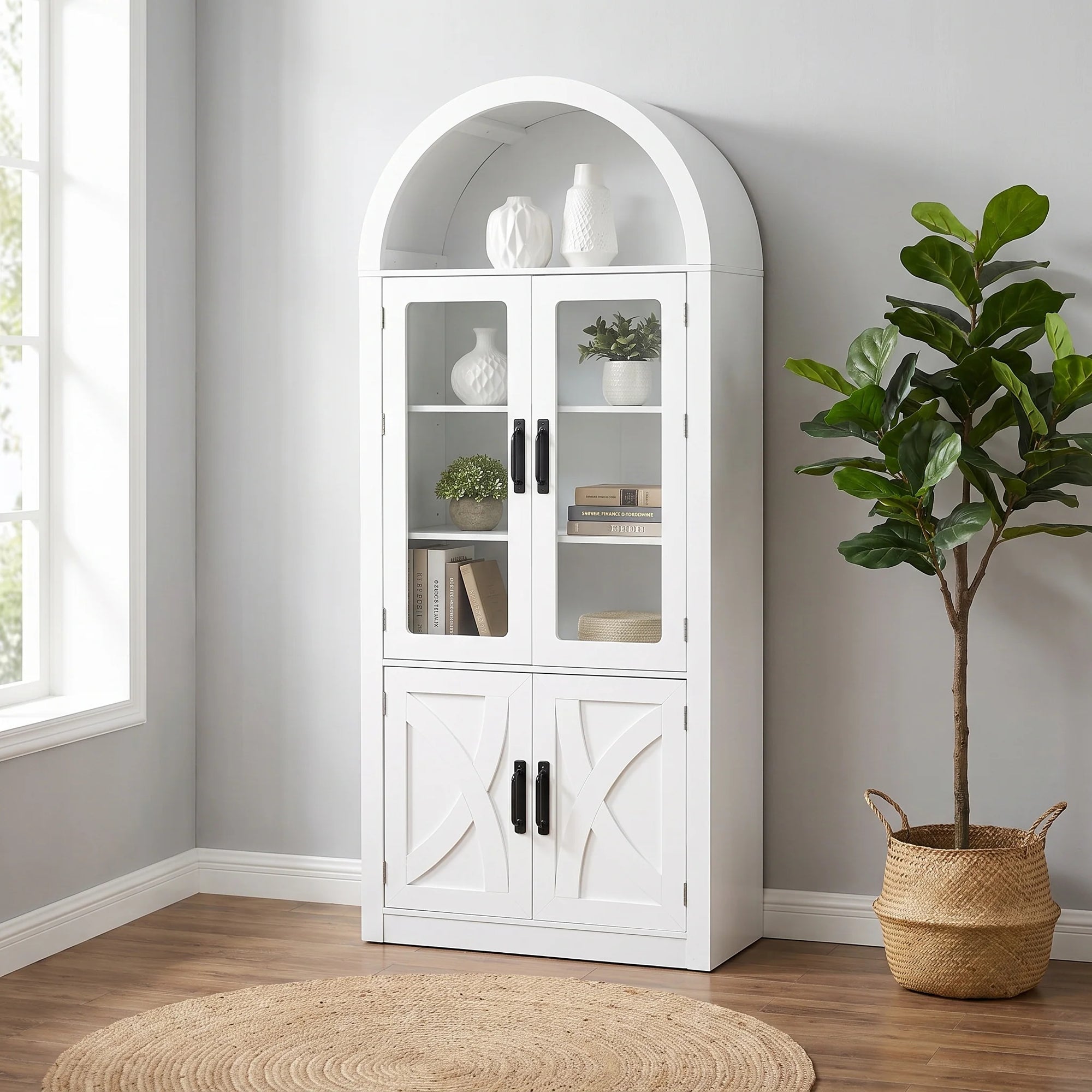 70" Modern White Wood Storage Cabinet