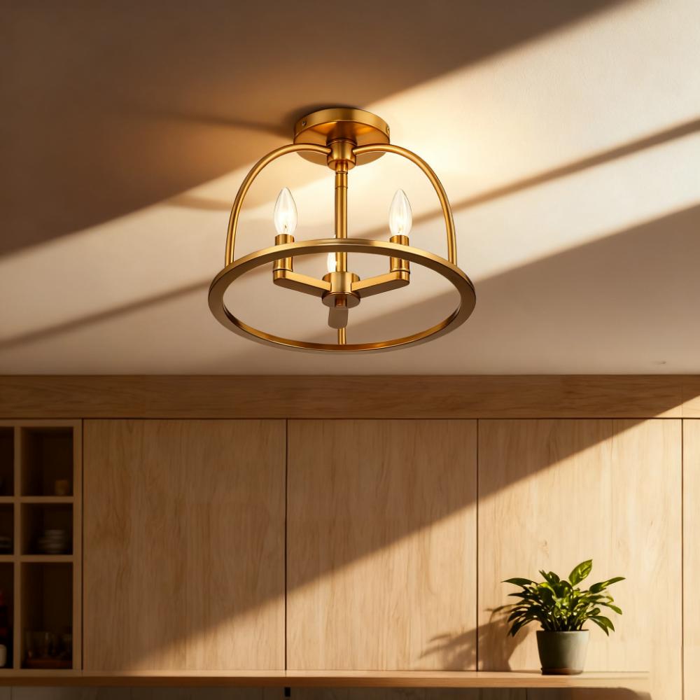 Abbott 3 Light Vibrant Gold Semi Flush Mount