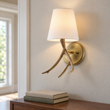Caldwell 1-Light Antique Brass Antler Wall Sconce with Fabric Shade
