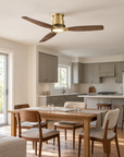 48" Louise Modern Soft Brass Flush Mount Ceiling Fan with Solid Wood Blades