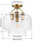 Avenor 3-Light Brushed Brass Glass Semi-Flush Mount Ceiling Light