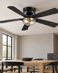 52" Rowan Modern Farmhouse Flush Mount Ceiling Fan with Light