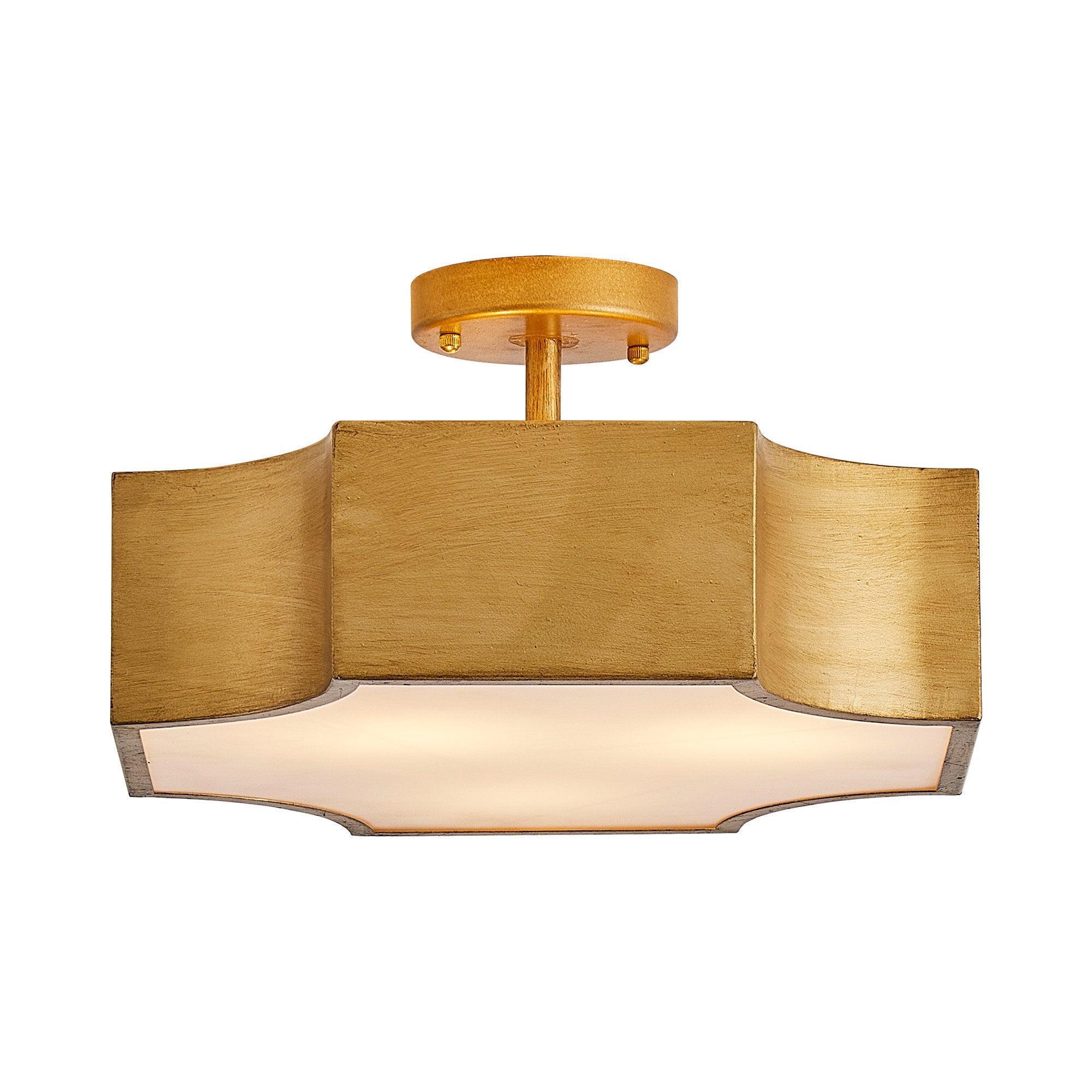 Vintage Golden 3-Light LED Semi Flush Mount Ceiling Light for Entrance Closet Kitchen - IPLUS Lighting