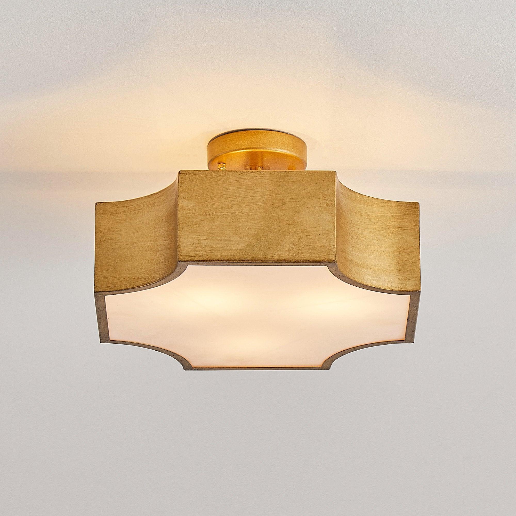 Vintage Golden 3-Light LED Semi Flush Mount Ceiling Light for Entrance Closet Kitchen - IPLUS Lighting