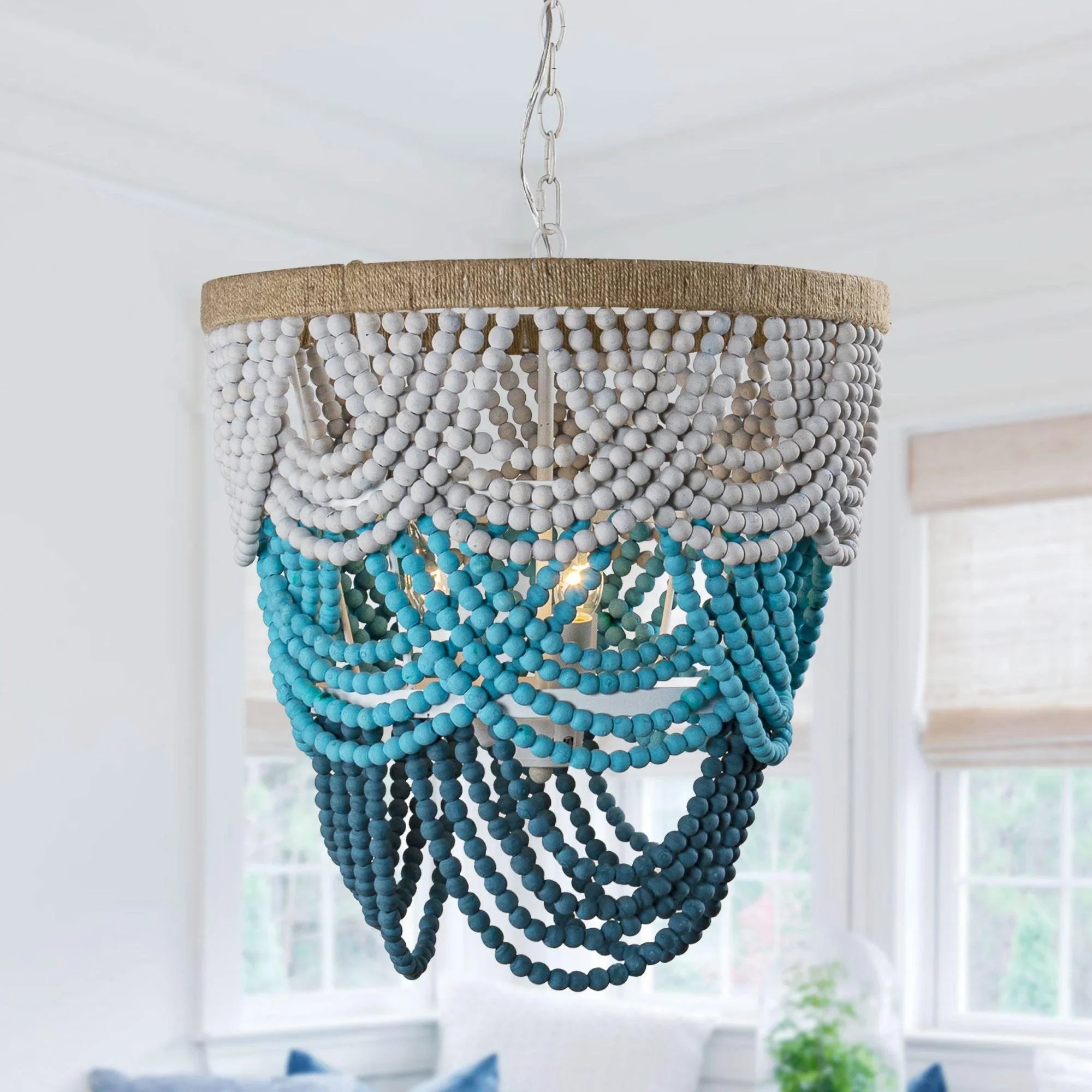 Hatfield Bohemia Style 4 Light Wood Beaded Chandelier - IPLUS Lighting