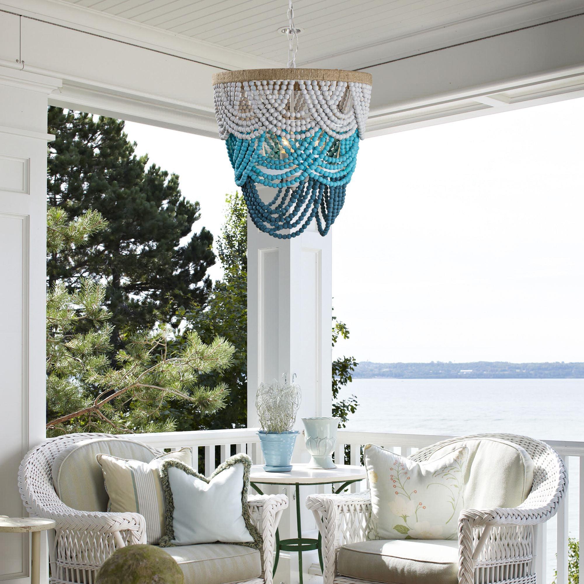 Hatfield 4-Light Bohemia Style Ombre Wood Beaded Tiered Chandelier - ParrotUncle