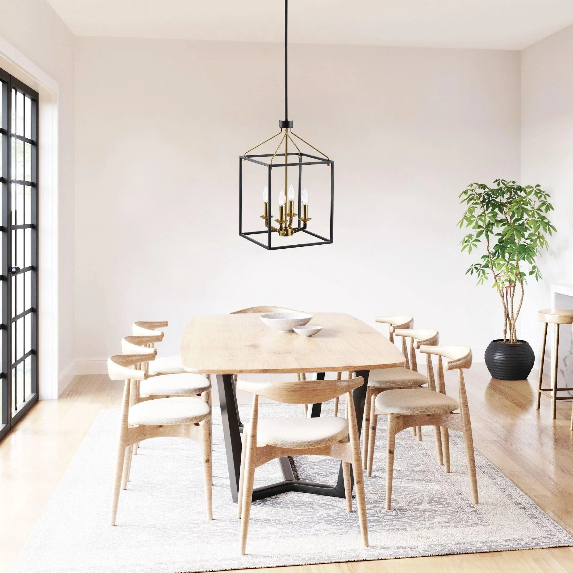 Haymarket Matt Black 4 Light Golden Caged Chandelier - IPLUS Lighting