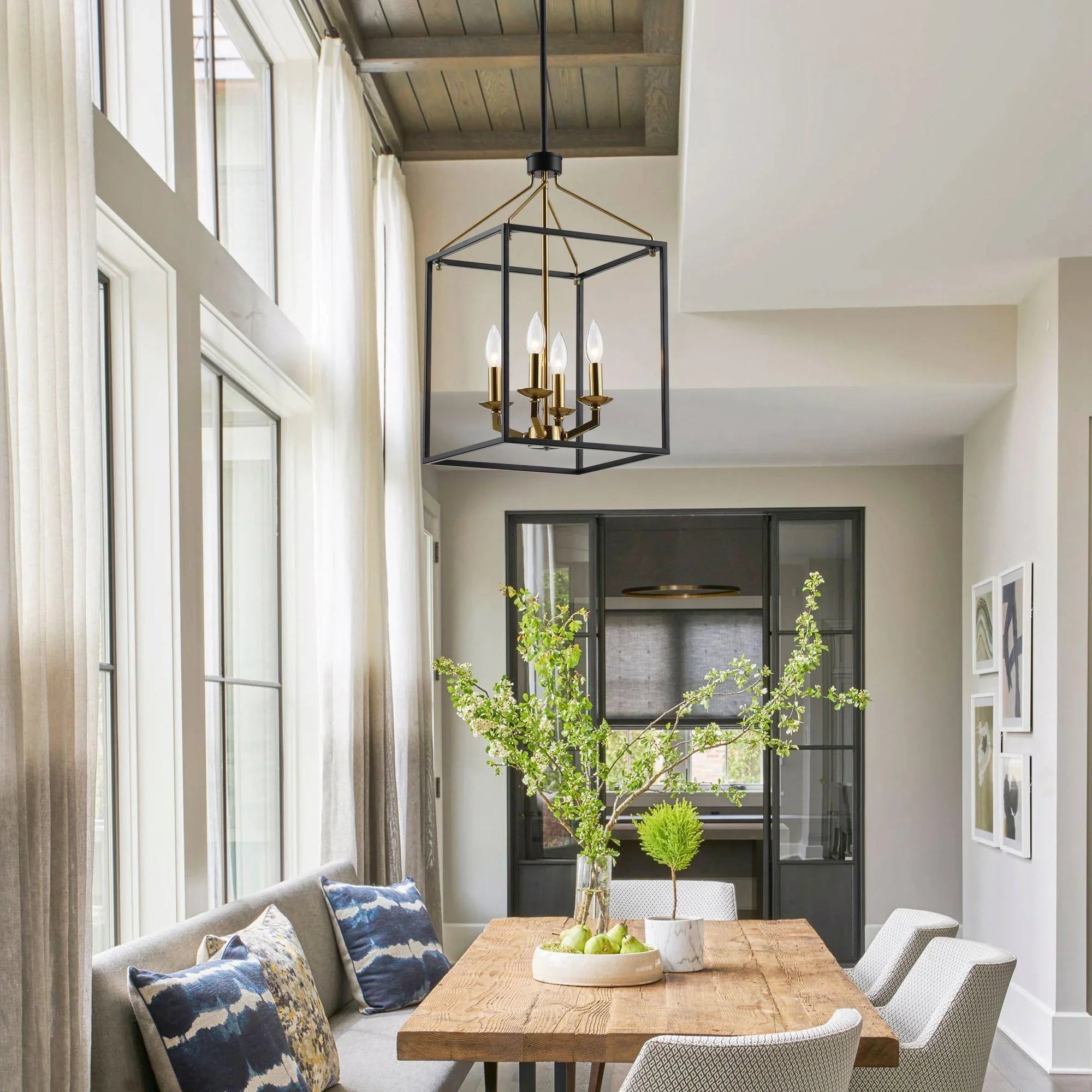 Haymarket Matt Black 4 Light Golden Caged Chandelier - IPLUS Lighting