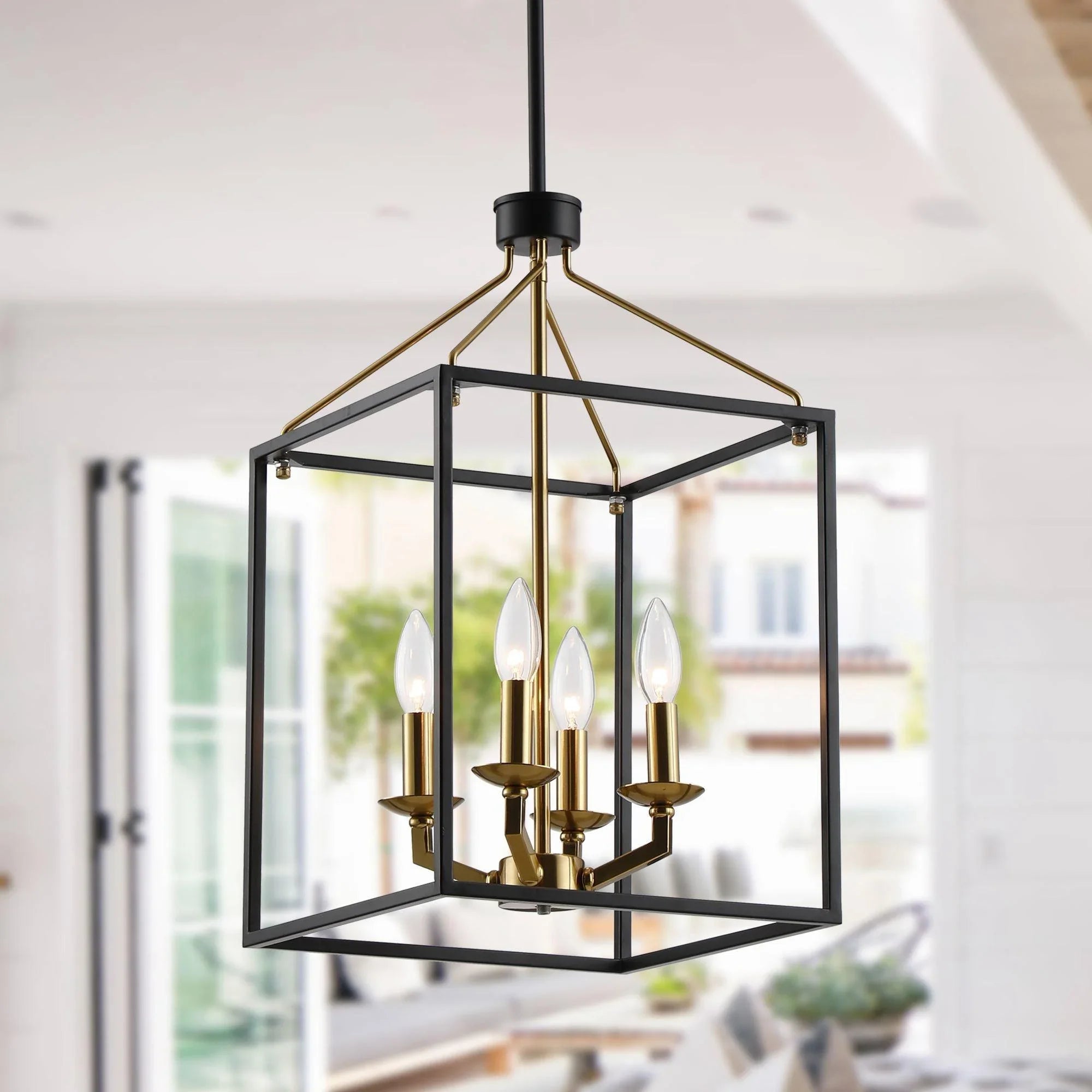 Haymarket Matt Black 4 Light Golden Caged Chandelier - IPLUS Lighting