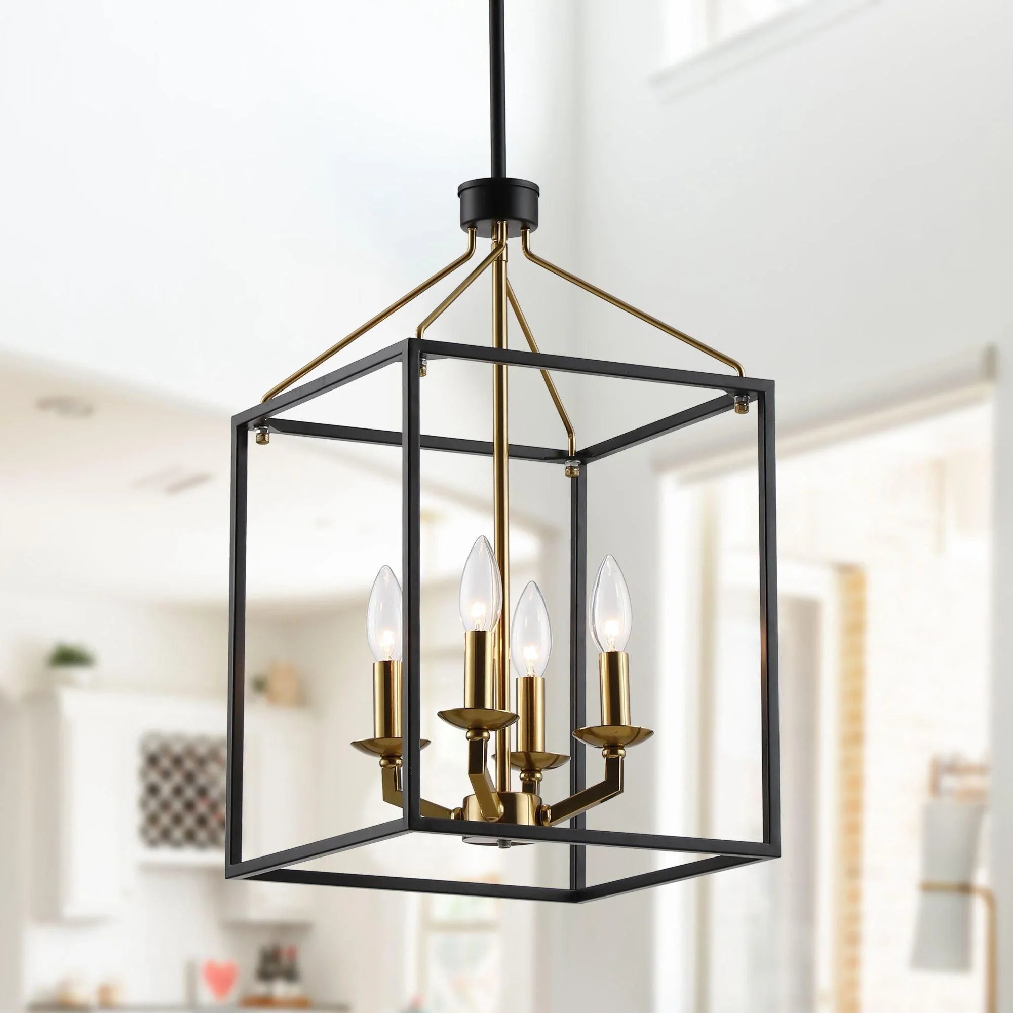 Haymarket Matt Black 4 Light Golden Caged Chandelier - IPLUS Lighting