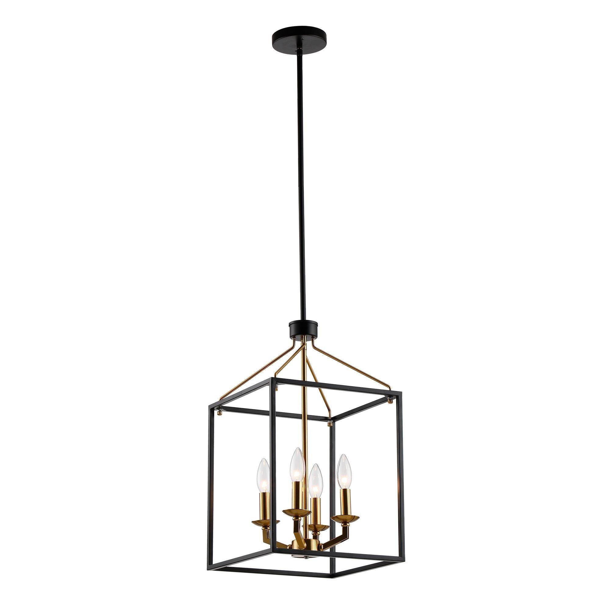 Haymarket 4-Light Matt Black and Golden Caged Chandelier - ParrotUncle