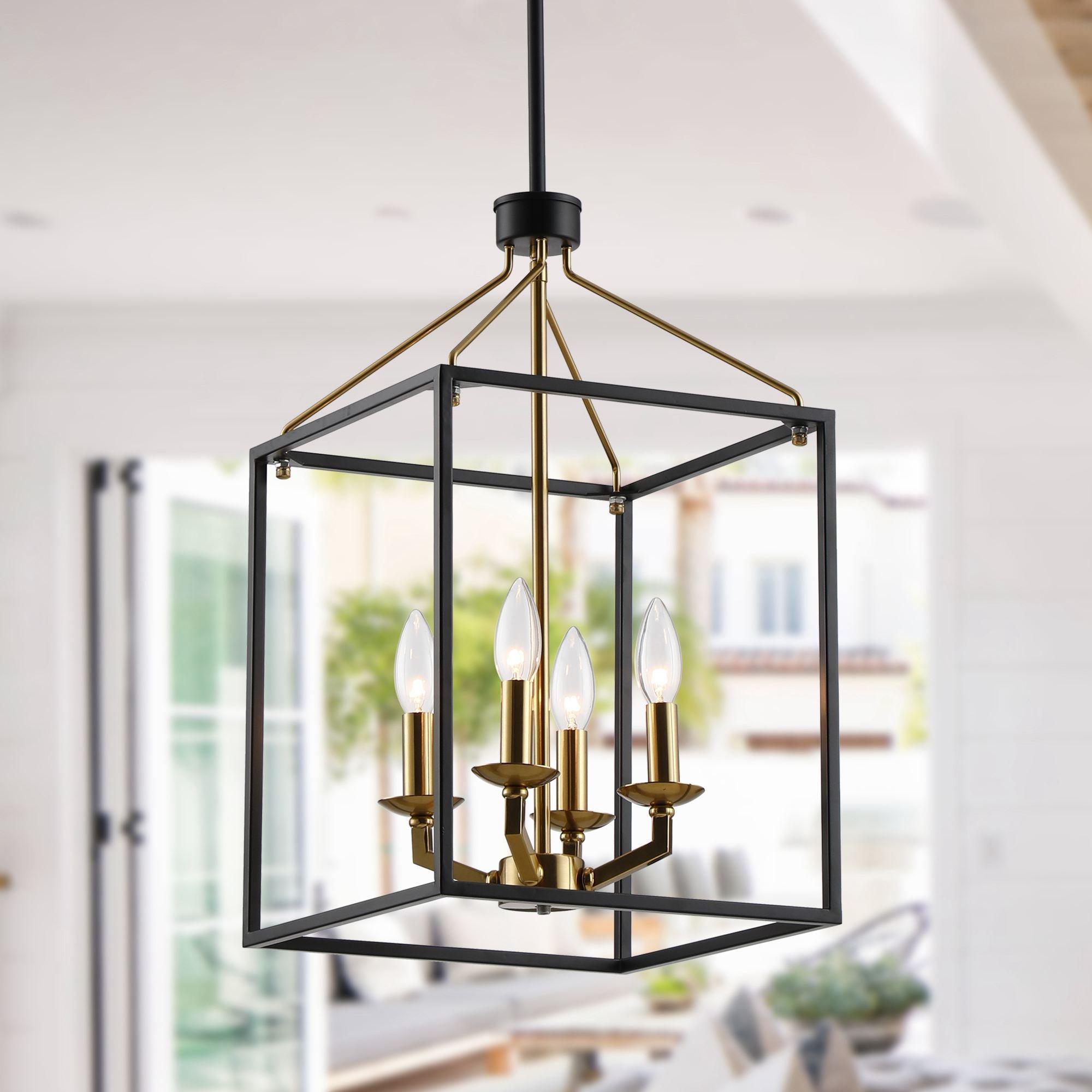 Haymarket 4-Light Matt Black and Golden Caged Chandelier - ParrotUncle