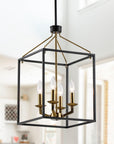 Haymarket 4-Light Matt Black and Golden Caged Chandelier - ParrotUncle