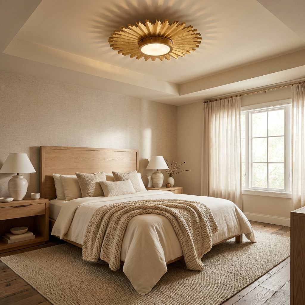 Golden Sunburst Flush Mount LED Light