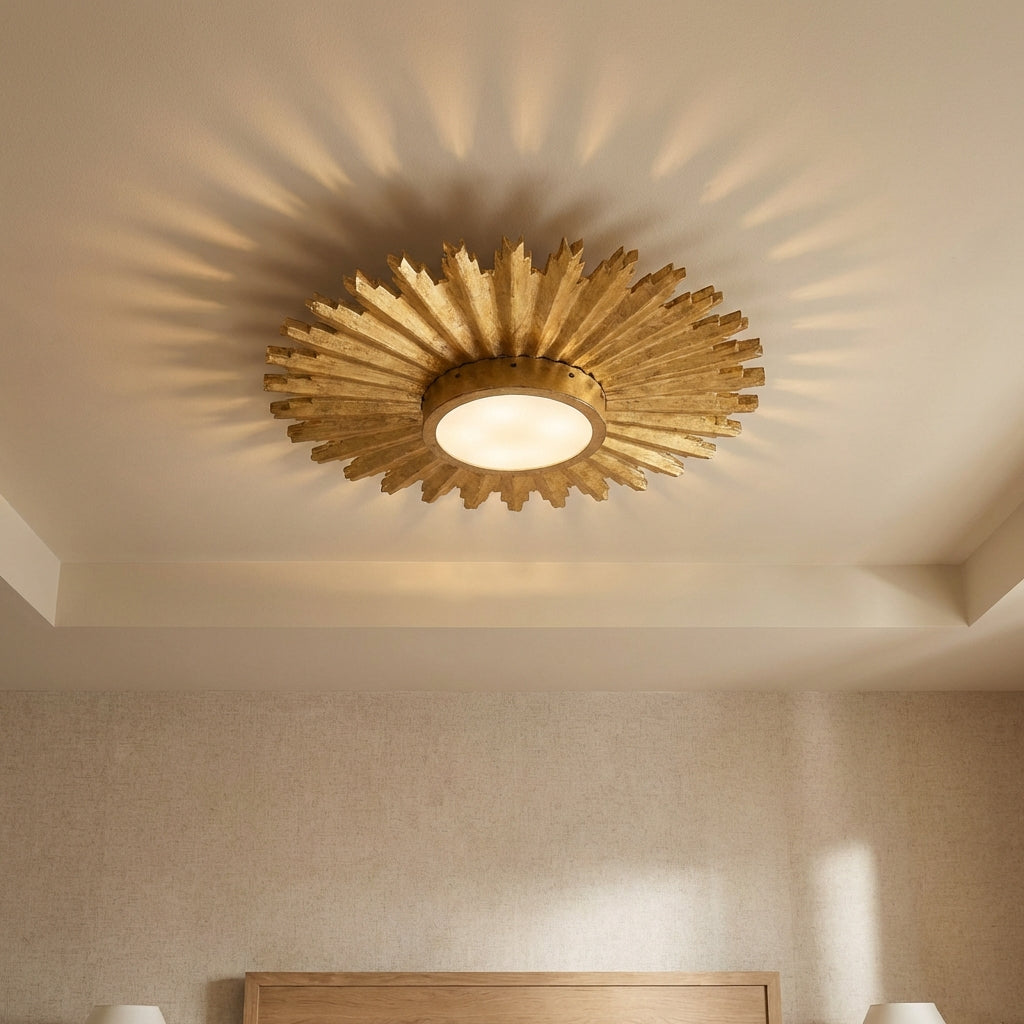 Golden Sunburst Flush Mount LED Light