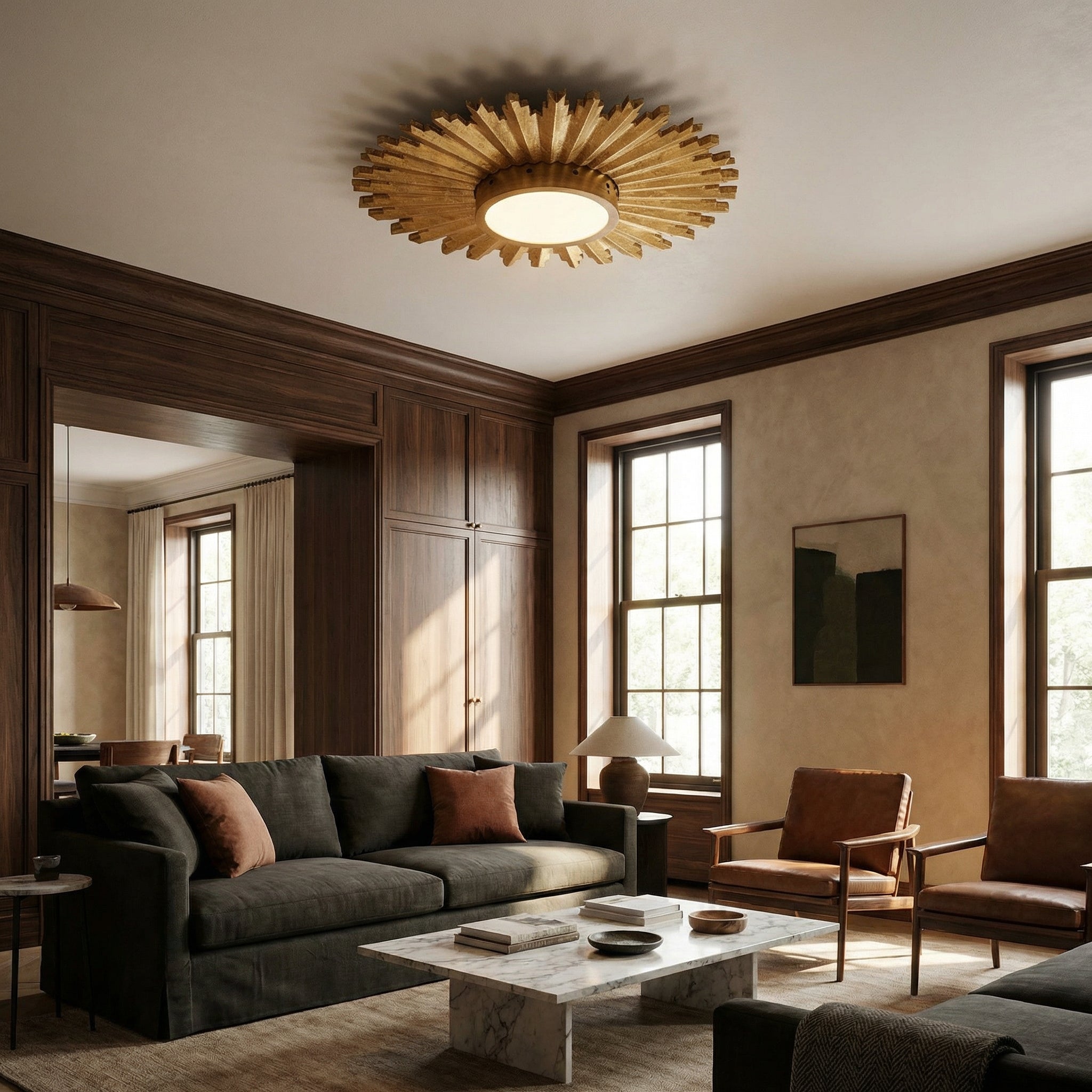 Golden Sunburst Flush Mount LED Light