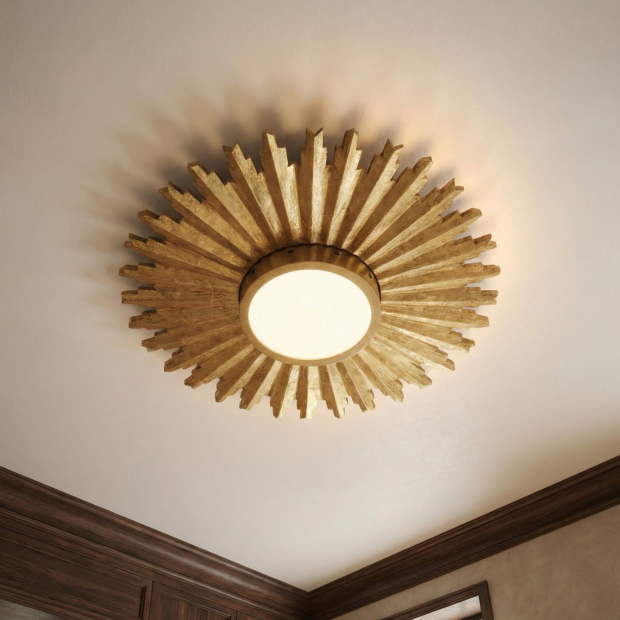 Golden Sunburst Flush Mount LED Light