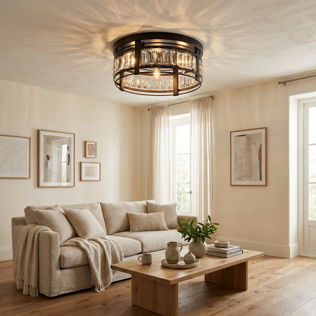 Modern Crystal 3 Light Flush Mount Ceiling Light