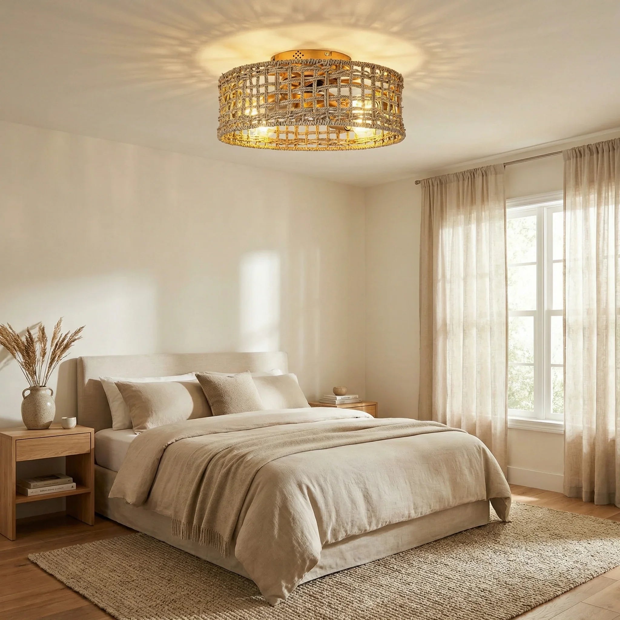 18 Inch Rattan Farmhouse Gold Ceiling Fan